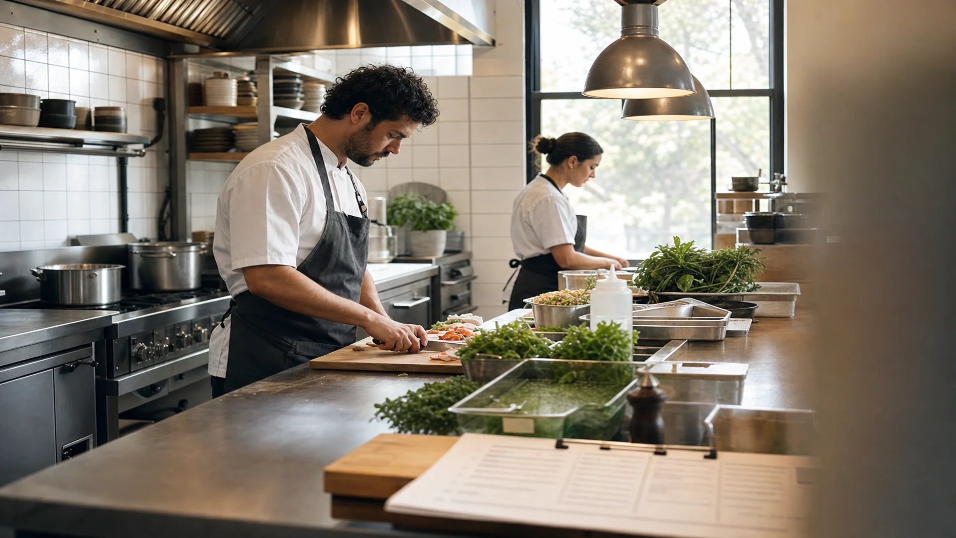 A restaurant kitchen line, used to illustrate team procedures in a real service setting. It is not a client SOP document.